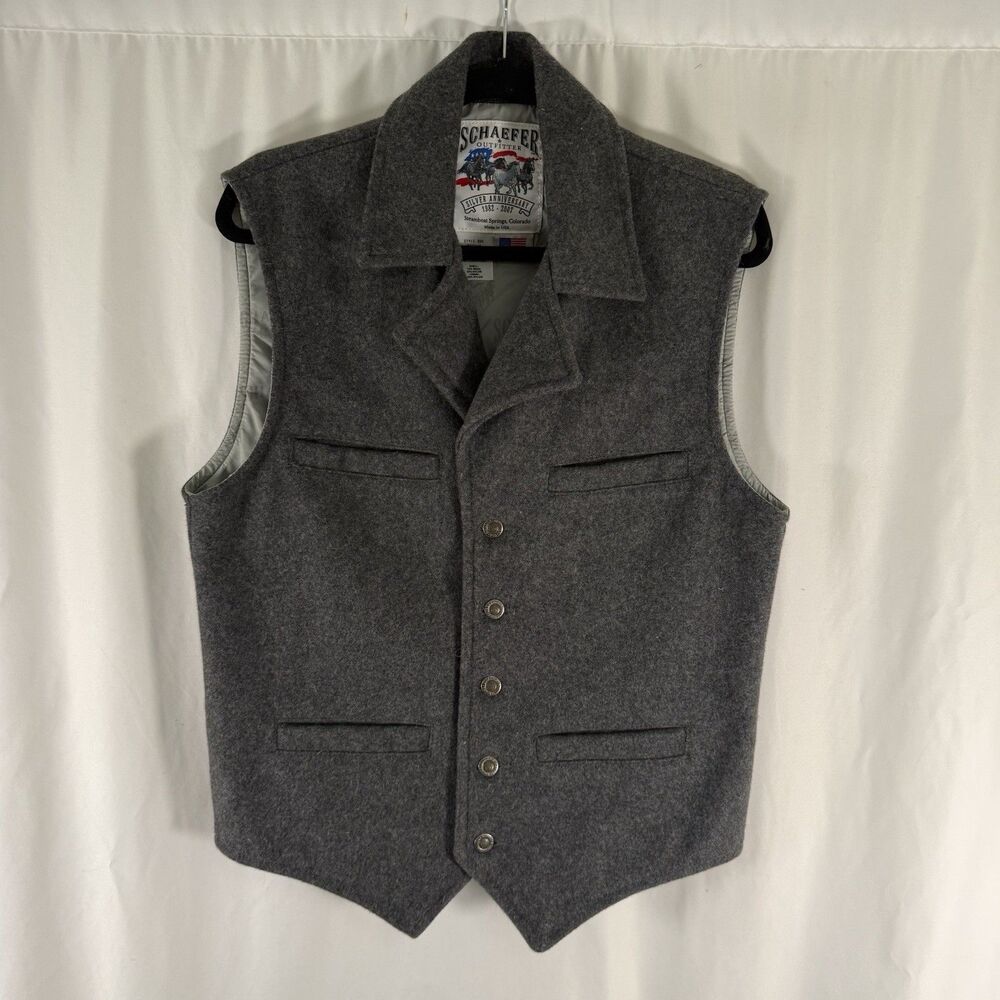 Schaefer Outfitter Vest Men's Medium Grey Button Up Wool Blend Collared Pockets